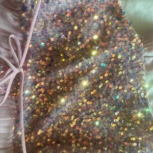 Sequin dress with Pink Straps and chiffon skirt wrap around
